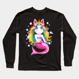 Unicorn Mermaid Rainbow Girls Mermicorn Cute Gift- Long Sleeve T-Shirt